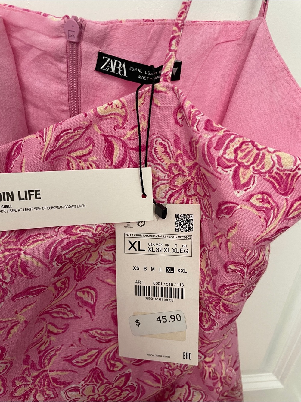 Zara size XL linen blend Pink Floral Slip summer Dress - Picture 7 of 10